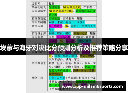 埃蒙与海牙对决比分预测分析及推荐策略分享